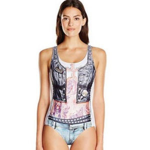 Faux Real Womens Printed One Piece Swimsuit